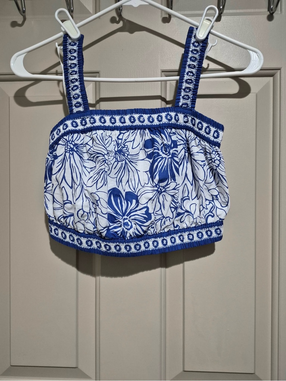 Japna Blue and White Floral Smocked Crop Top 100% Cottom